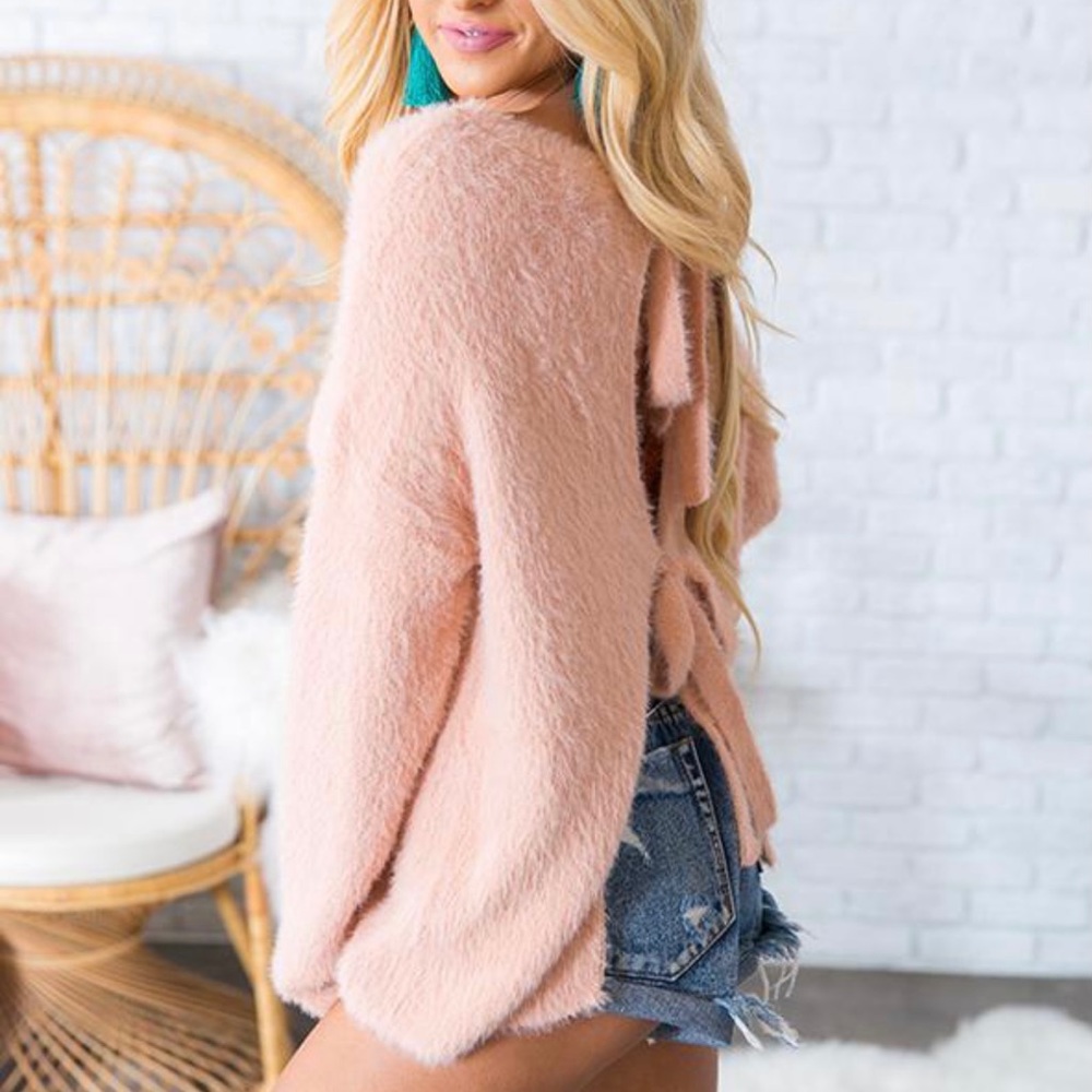 Fuzzy night in Paris Tie Back Sweater